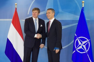 His Majesty King Willem-Alexander of the Netherlands is welcomed by NATO Secretary General Jens Stoltenberg
