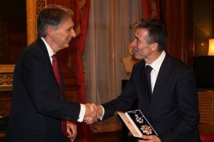 Foreign Secretary Philip Hammond with NATO Secretary Anders Fogh Rasmussen Nov. 2015