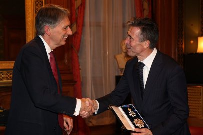 Foreign Secretary Philip Hammond with NATO Secretary Anders Fogh Rasmussen Nov. 2015